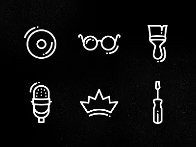 Icons black cartoon crown dvd funny glasses icons illustration ink lines microphone paint screwdriver simple vector web