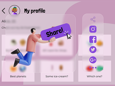 Social share button • Daily UI 010 design figma glass