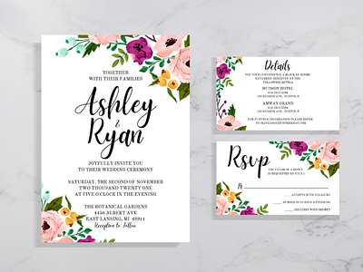 Floral wedding Invite and details canva design invitation typography wedding