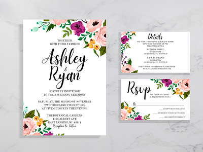 Floral wedding Invite and details