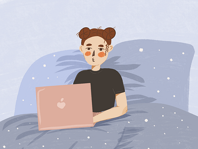 Night work evening freelance girl illustration laptop late macbook night night work procreate sleep work