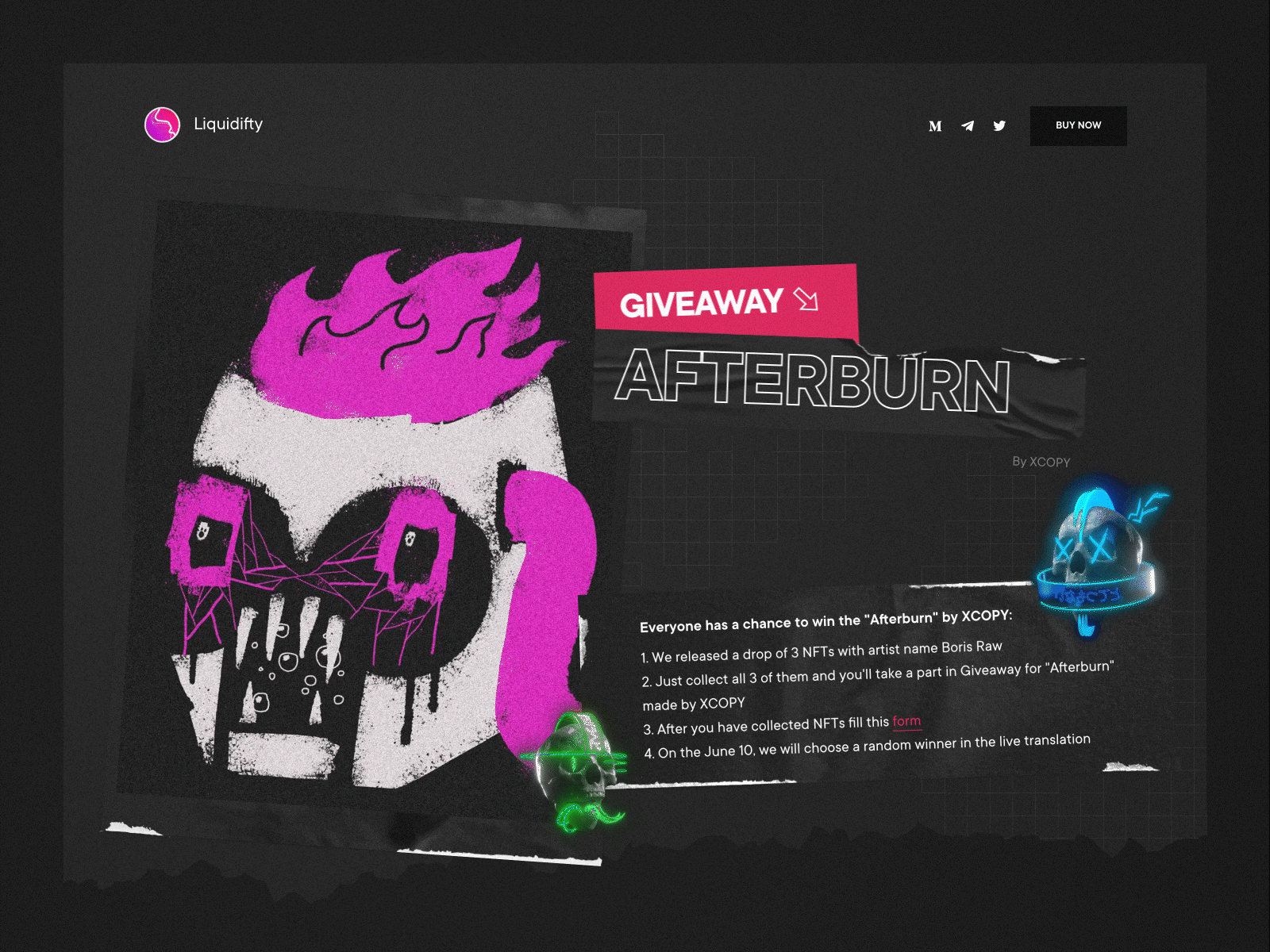 NFT Giveaway — Product Landing animation brutal brutalist crypto cryptocurrency dark giveaway landing minimal nft nftart product design skull