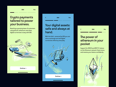 Crypto App Onboarding app app illustration blockchain clean crypto crypto app cryptocurrency ethereum graphics illustrations investment minimal mobile mobile illustration onboarding onboarding illustration onboarding screen ui vector web illustration