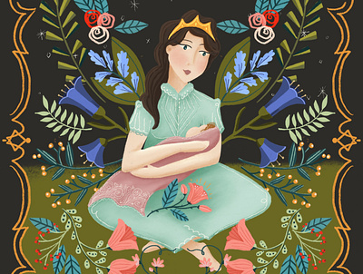 Queen & Child design digital floral art folk folkart illustration symmetry vibrant color