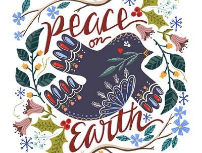 Peace Folk Art christmas christmas card design digital folk folkart holiday card symmetry vintage design winter wonderland