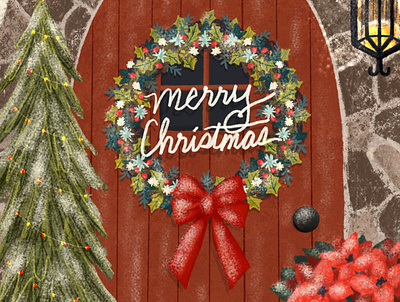 Christmas Door christmas digital floral art folk folkart illustration symmetry vintage design winter winter wonderland