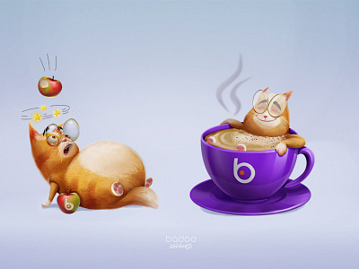 BadooStickers2 apple art badoo cat character coffee design illustration java