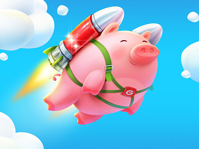 Pigggy cartoon character jetpack photoshop pig sausage wacom