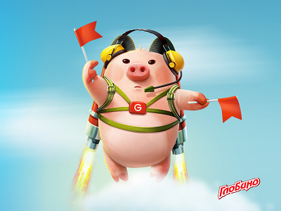 Piggy2 aeroport character globino illustrator kiev photoshop pig