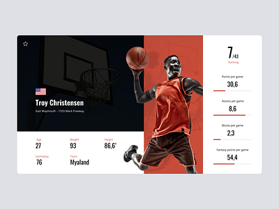 Daily UI #45 | Info Card basketball basketball player basketball stats card concept daily 100 challenge daily ui daily ui 045 daily ui challenge dailyui dailyuichallenge info card interface player card player stats redesign sport stats ui ux