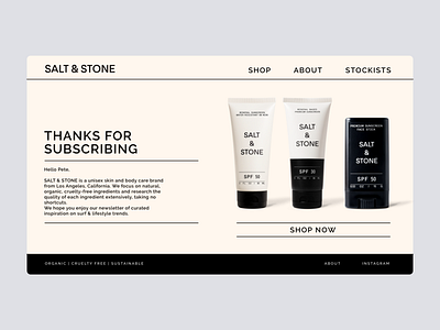 Daily UI #77 - Thank You concept daily ui daily ui challenge dailyui dailyuichallenge ecommerce interface online store redesign salt and stone subscribe subscription sunscreen thank you thank you card thank you page thanks for subscribing thankyou ui ux