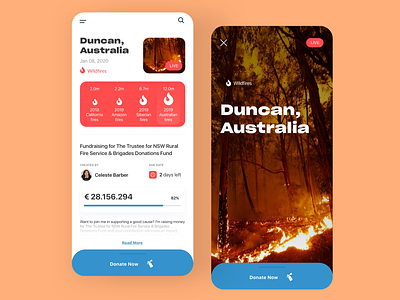Donations for Australia Mobile App australia australian concept donate donations fire fire extinguisher forest interface nature save ui ux wildfire