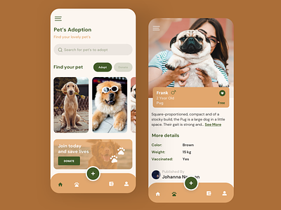 Pets Adoption Mobile App adopt adoption concept dog donate interface mobile app mobile app design mobile design mobile ui pet redesign ui ux