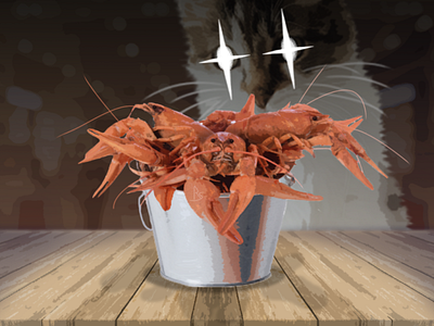 Cat and crayfish brush crayfish dark dinner illustration point raster сat