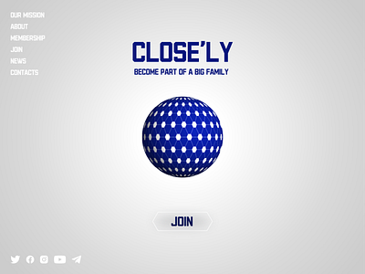 First landing page screen for the app Close'ly after effects clear cleen figma gray landing page website white