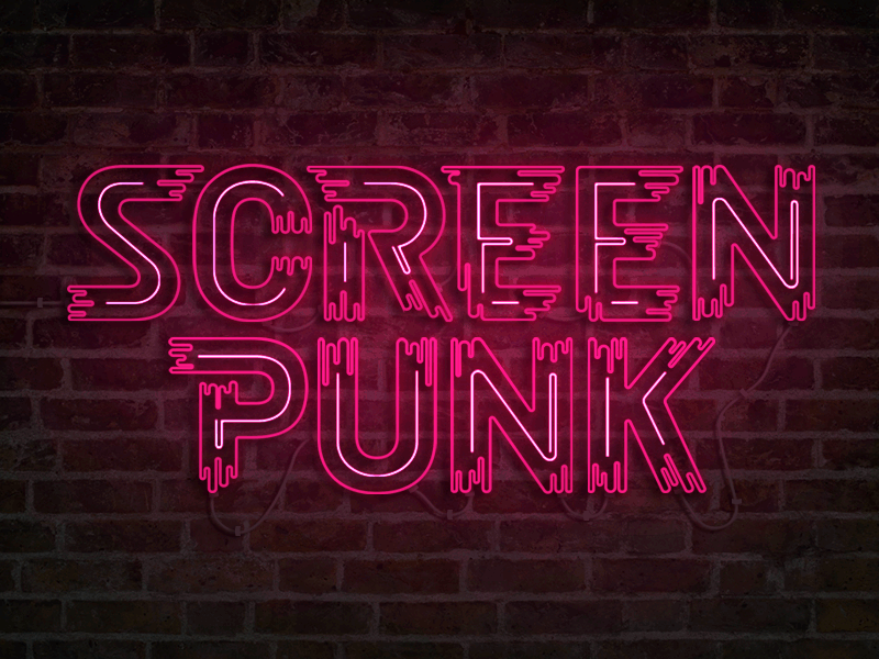 Screenpunk 80s glow halloween lights logo neon pink punk script
