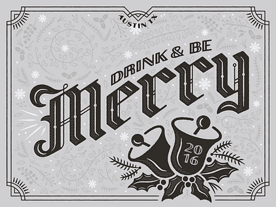 Drink & Be Merry austin bells blackletter bw card christmas drink gothic holiday merry ornate pattern