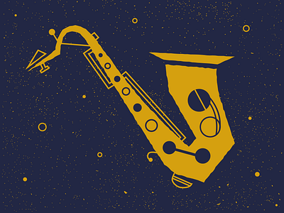 Moondance abstract blue gold illustration jazz moon moonlight music sax saxophone stars trumpet