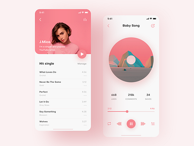 Music Player app music player pink ui