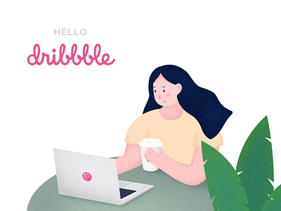 Hello Dribbble first shot girl illustration ui