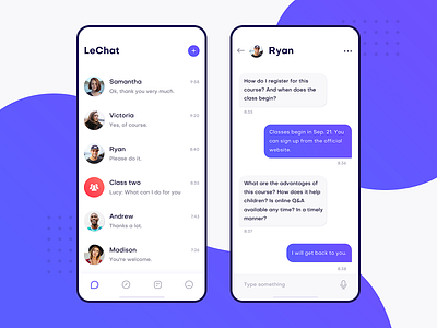 LeChat app chat online parents teachers ui