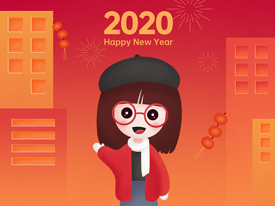 2020,Happy New Year! girl glasses illustration