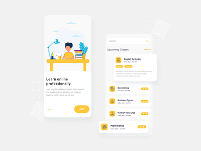 Online Class App Concept android app app design class clean covid19 flat freebie illustration iphone app learning learning app minimal online online classes sketch stayhome ui uidesign uiux yellow