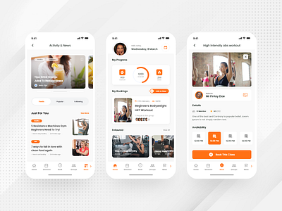 Trainerize - A fitness class Booking app booking class clean design fitness flat gym illustration minimal nft orange routine train ui uidesign uiux workout