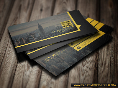 Flat Style Corporate Business Card clean corporate creative design modern office personal sleek style universe world yellow