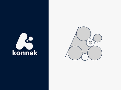 konnek: logo mark construction, logo design, abstract symbol abstract branding circle connect design droplet graphic design illustration k konnek letter k logo logomark round startup tech technology ui