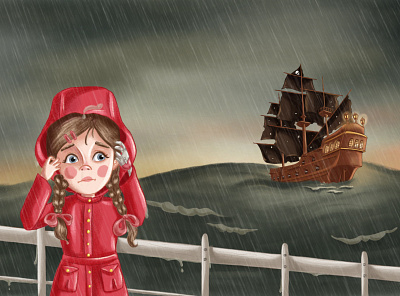 Elly and a pirat ship children book illustration childrens illustration design character digital art illustration