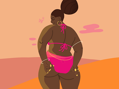 Comfort comes at Sunset bikini black woman colorful curvy procreate sunset woman woman illustration