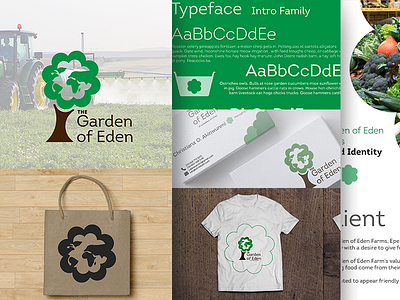 The Garden of Eden Farms brand design branding farm green icon logo logo design logomark minimal tree vegetable wordmark