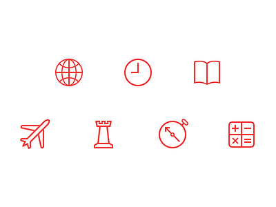 Chars Pictograms airplane book calculator chars chess clock compass globe icons pictograms red vector