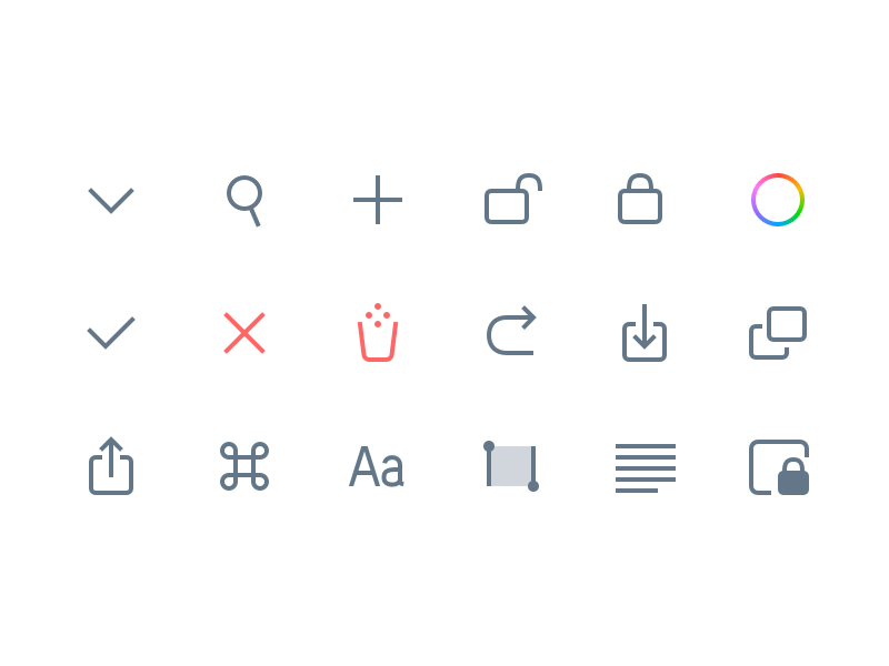 Chars 2 UI Pictograms paste copy undo share command selection lock search icons pictograms interface chars