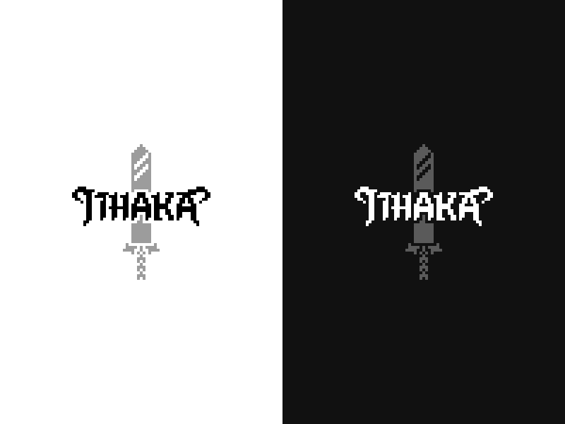 Ithaka Logo 1 animated animation gif ithaca ithaka lettering logo logomark logotype mark pixel art pixels retro sword