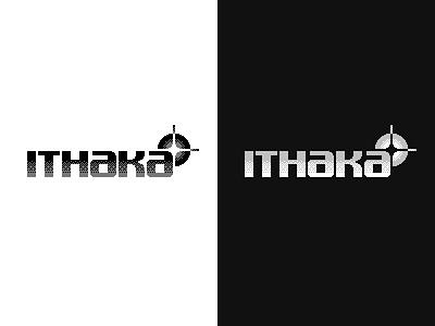 Ithaka Logo 2 8 bit black dithering gradient ithaca ithaka lettering logo logomark logotype mark pixel art pixels retro shine shiny star white