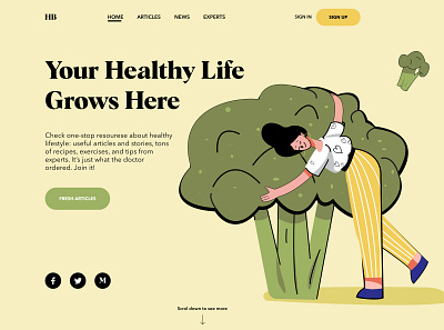 The main page of the website about a healthy lifestyle graphic design illustration ui