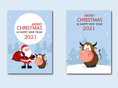Merry christmas and New year 2021 2021 bull design illustration santa snow snowflake vector winter