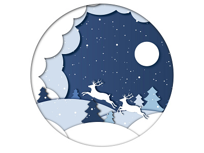 Winter's tale card christmas tree deer design illustration merry christmas moon snowflake tale winter
