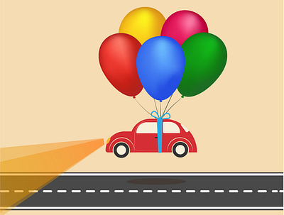 Retro car with balloon balloons car card illustration new retro retro design retrocar road vector way
