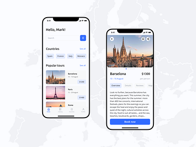 Travel app app booking design europe interface mobile tours travel ui ux
