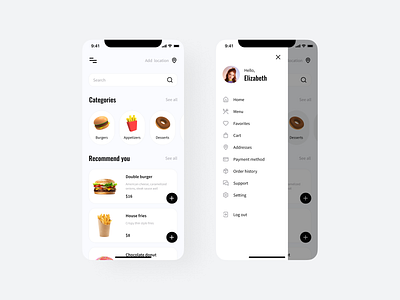 Mobile version for fast food delivery 3d icons burgers delivery design fast food menu mobile navigation ui ux