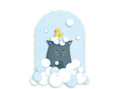 Grumpy bathing adobe illustrator bathing characterdesign cute animal funny cat grumpy cat illustration kitten papercut pet take bath take shower vector vectorart