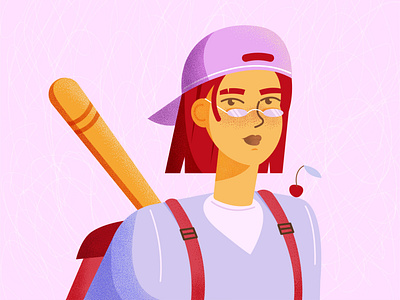 Miss April active adobe illustrator baseball characterdesign girl illustration art illustrators leisure lifestyle oldschool pink red hair teen teenager vectorart