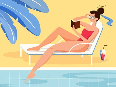 Summer vacation adobe illustrator beach characterdesign girl character illustraion pool pool party reading book sandy summer summertime sunny day swim swimmingpool swimsuit vacation vector illustration vectorart