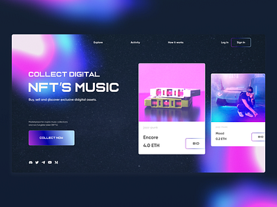 NFT's Music Marketplace bitcoin blockchain crypto ethereum home page marketplace metaverse music nft nft marketplace nft music token ui ui design uiux website