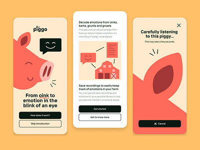 Piggo | Mobile app app design illustration pig prototype shazam ui userexperience userinterface ux wireframes