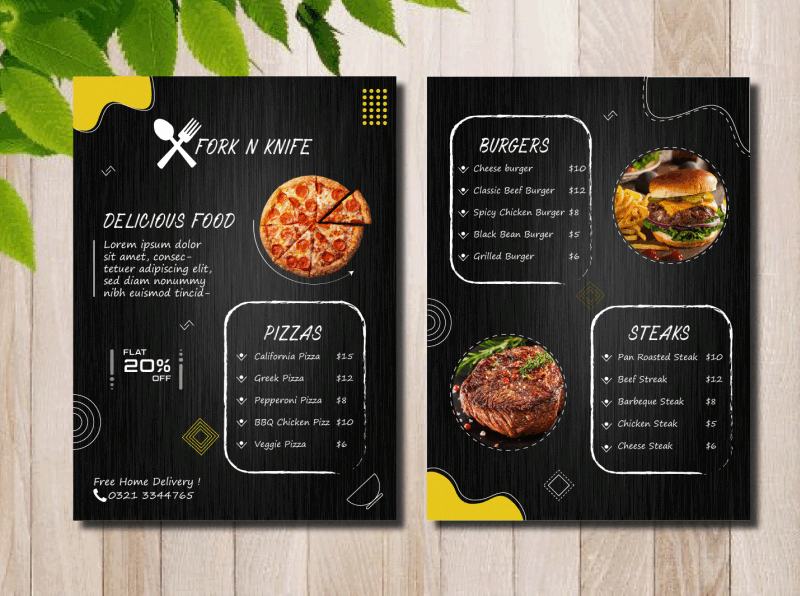 Food Menu branding burger menu dark theme=menu design food graphic design illustration menu restaurant menu typography ui ux vector