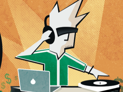 Grungy DJ cartoon club dance dj illustration turntable